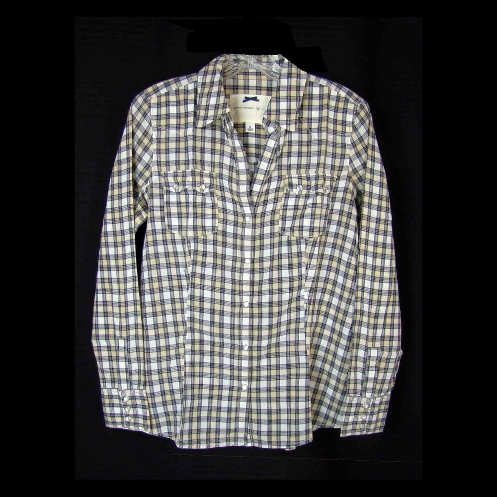 Banana Republic Western Pearl Snap Plaid Shirt M